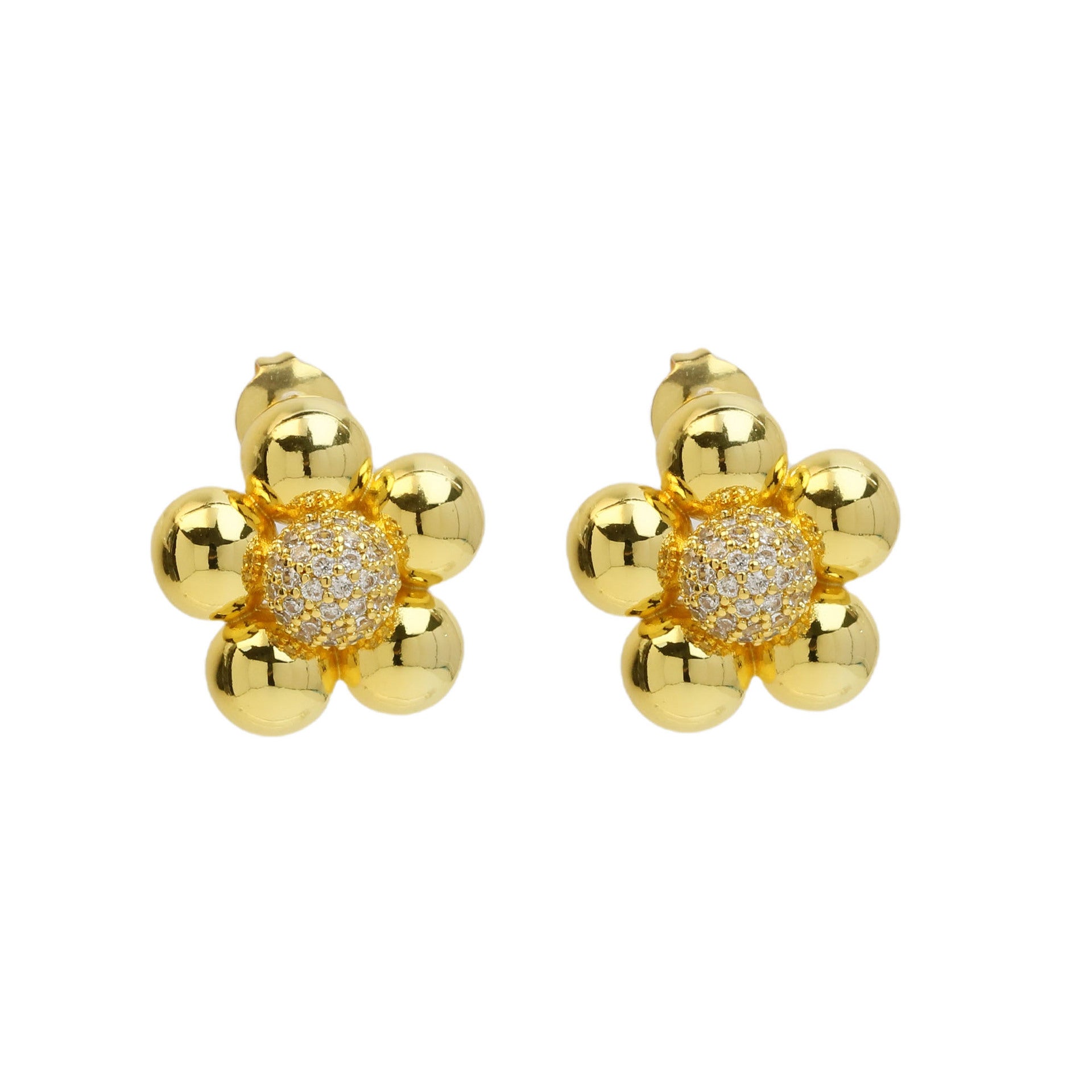 Wholesale  brass zircon 18K gold creative flower earrings