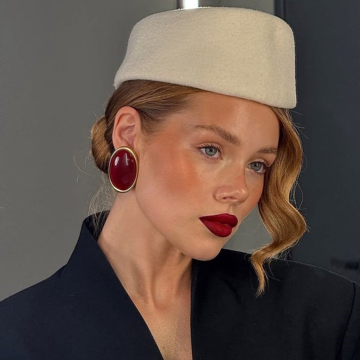 Wholesale Retro Oval Resin Earrings Crimson Agate Effect Party Fashion Accessory