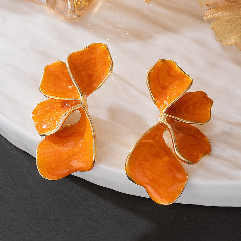 Wholesale Floral Leaf Drip Glaze Alloy Earrings,  Trendy Fashion Accessory for Party or Boutique Resale