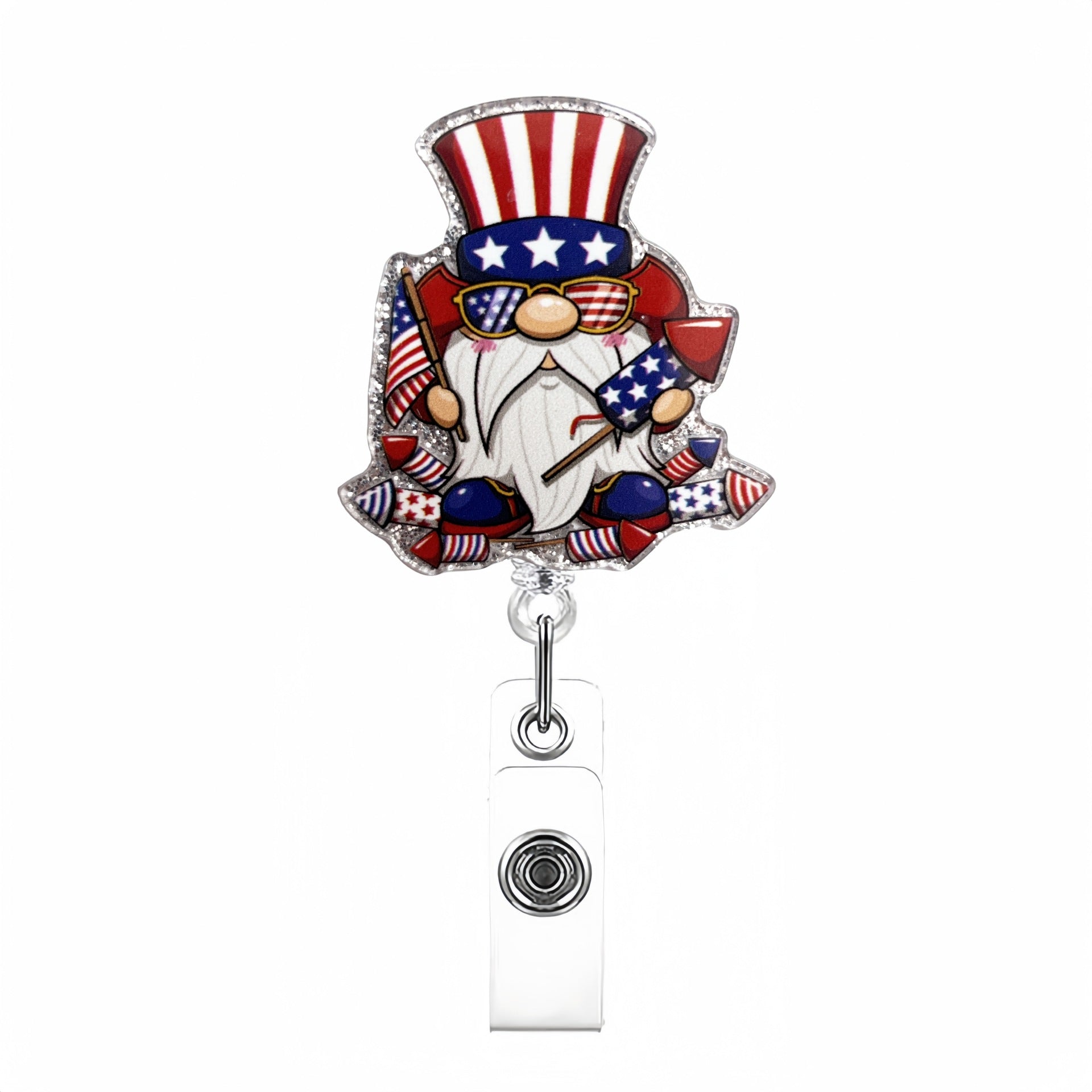 Wholesale Acrylic Glitter Independence Day Badge Reels Keychains