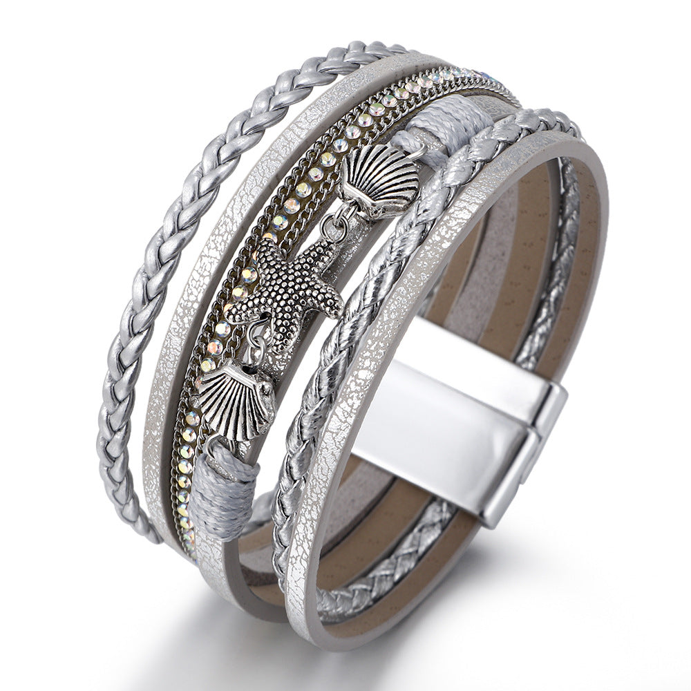 Wholesale Shell Starfish Leather Bracelet