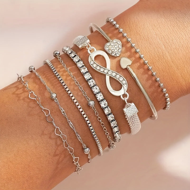 Wholesale Heart Shaped Open Stacking Bracelet Set Women Fashion Jewelry Accessory Gift