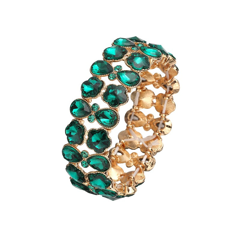 Wholesale Trendy Teardrop Flower Crystal Bracelet Alloy Gold Tone Party Jewelry Accessory