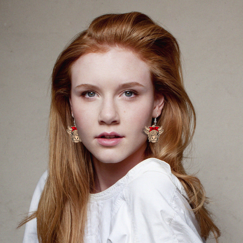 Wholesale Bow Yak Highland Cow Acrylic Earrings ACC-ES-XP023