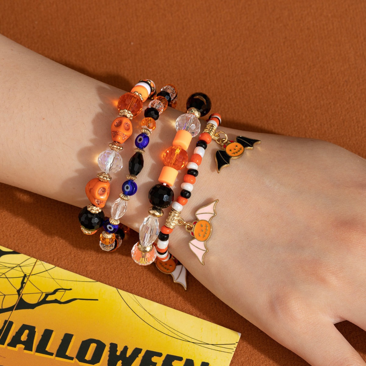 Wholesale Halloween Bat Spider Pumpkin Soft Clay Elastic String Bracelet ACC-BT-Xunru003