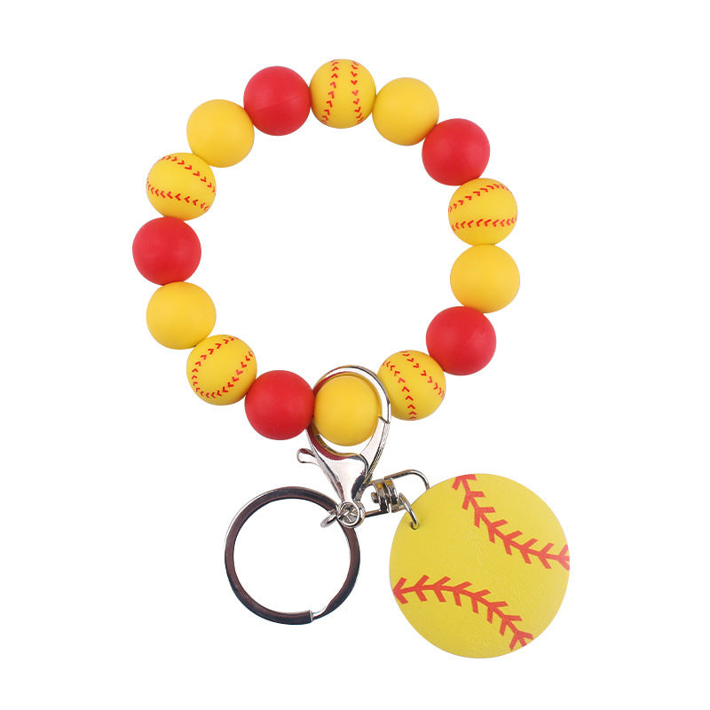 Wholesale ball printed wood chip accessories creative DIY silicone beads beaded bracelet keychain