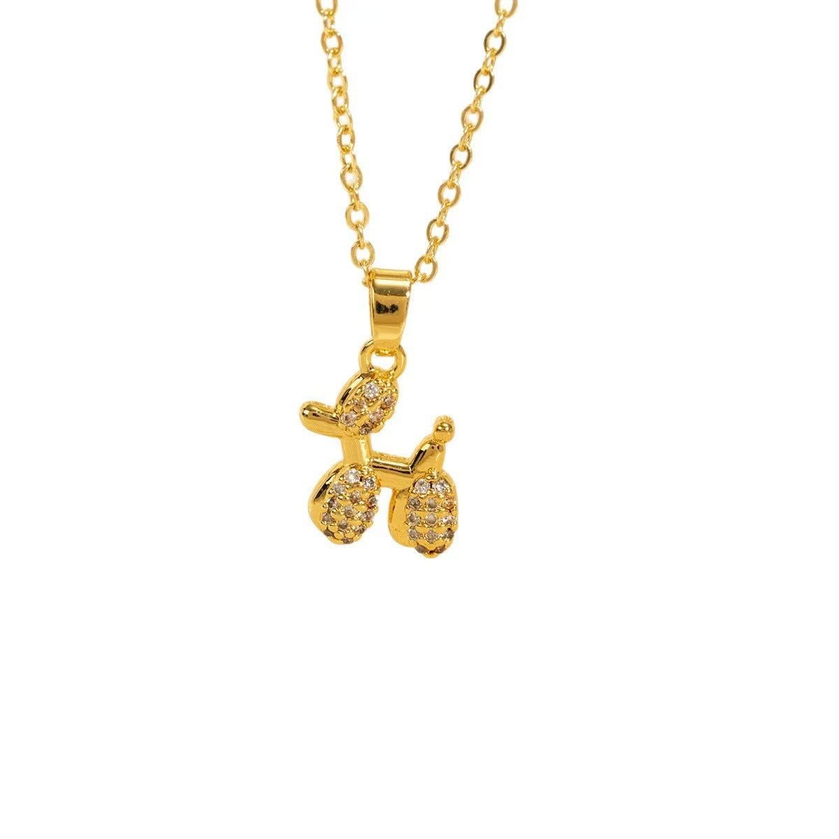 Wholesale Chic Balloon Dog Pendant Necklace Copper Zircon Unisex Hip Hop Jewelry Accessory