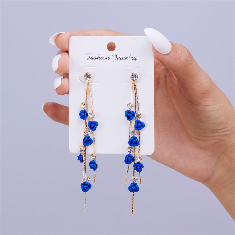 Wholesale  Long Floral Earrings Red Flower Waterdrop Tassel Earrings