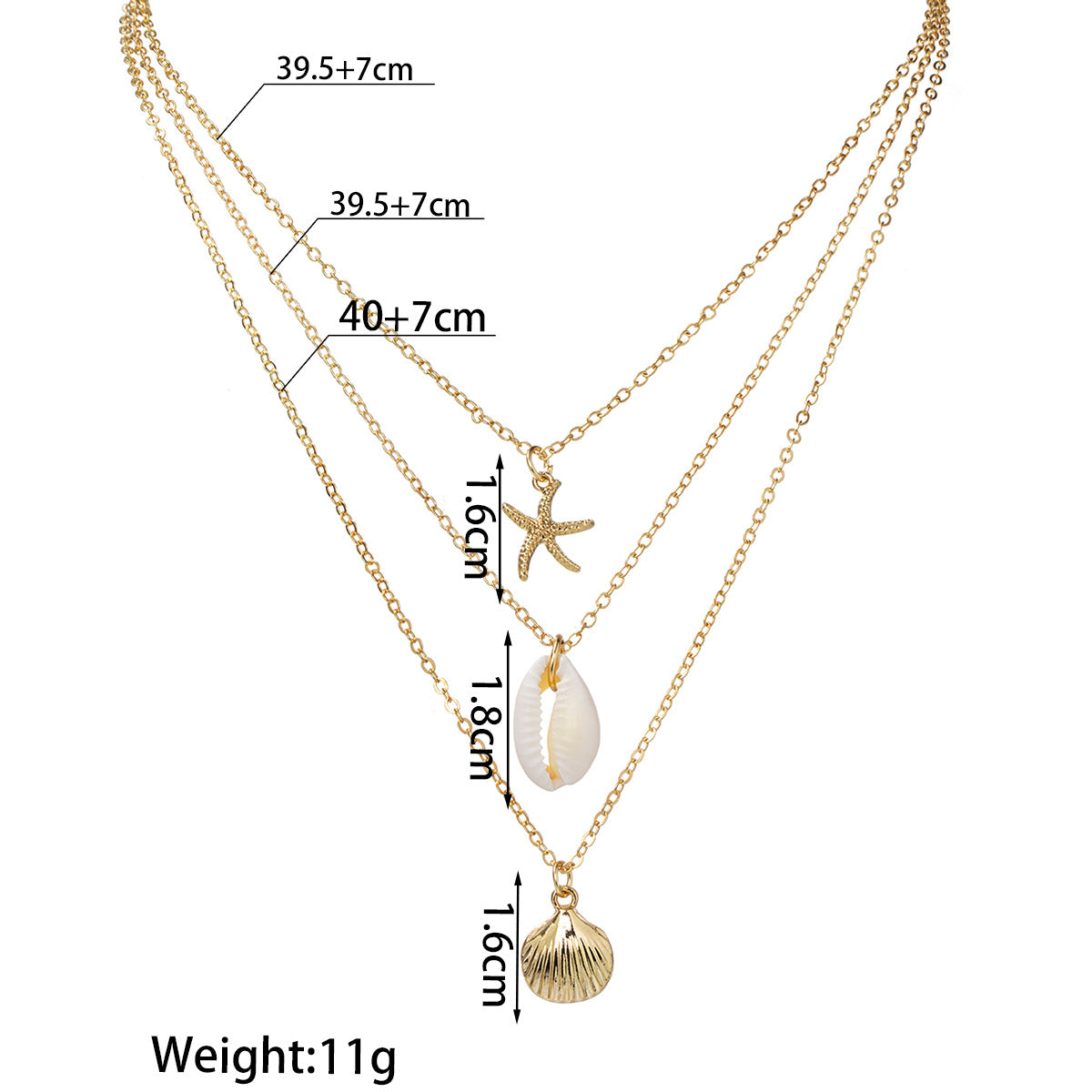 Wholesale Bohemian natural shell alloy starfish alloy scallop pendant metal chain