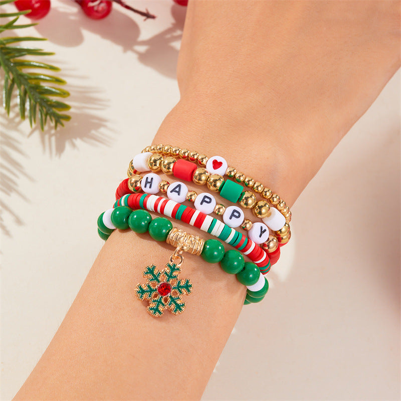 Wholesale Christmas Tree Bell Soft Clay Paper Card Bracelet Set