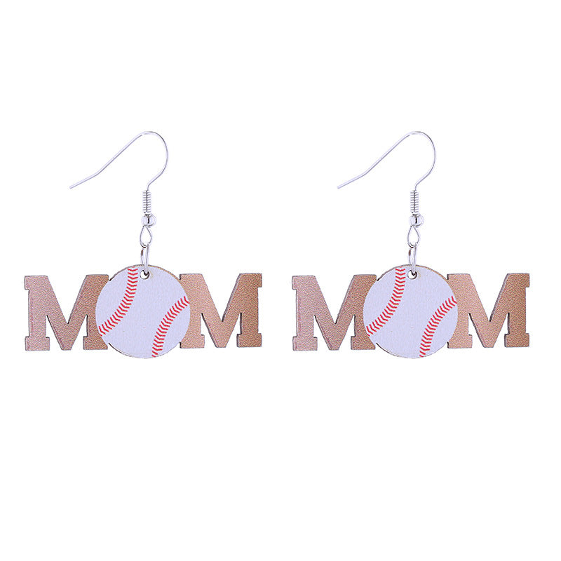 Wholesale Flame Super Rugby Baseball Sports Style Wooden Hollow Earrings
