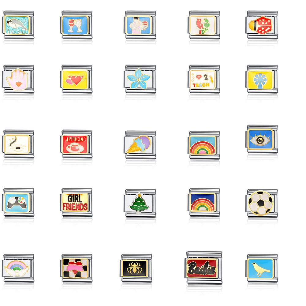 Wholesale Italian Charm Bracelet 9mm DIY Splicing Cute Cartoon Stainless Steel Composable Bracelet