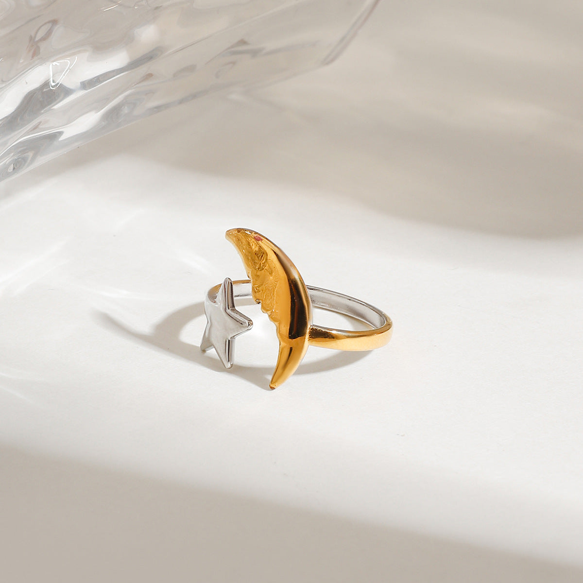 Wholesale 18k gold and silver stainless steel simple star and moon open ring