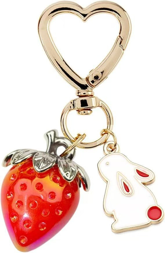Wholesale Cute Strawberry Pearl Bow Bag Charm Keychain Plastic Resin Pendant Boutique Resale Car Key Accessory
