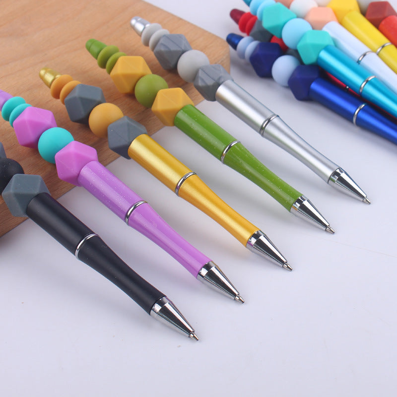 Wholesale  beaded pen creative DIY silicone beads contrast color beaded pen