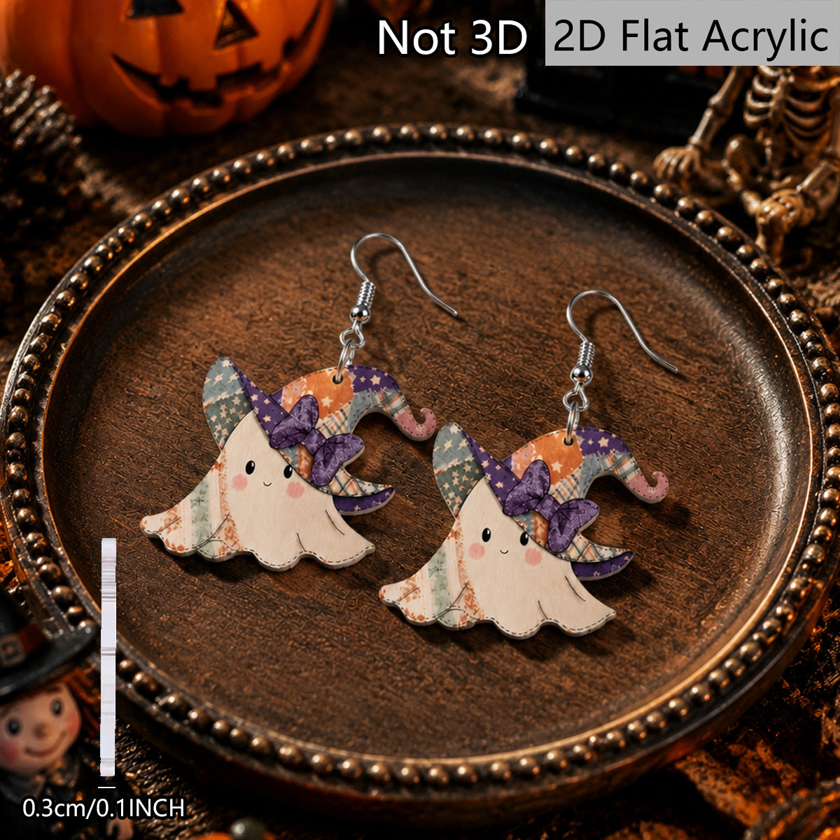 Wholesale Acrylic Ghost Earrings Vintage Witch Bow Print Fashion Jewelry Accessory For Retro Party Look