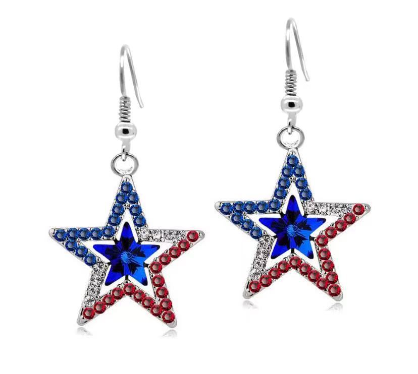 Wholesale American Independence Day Collection American Flag Earrings Red White and Blue Pendant Earrings Bracelet ACC-ES-WaSai001