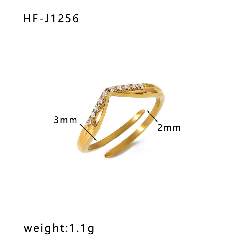 Wholesale Inlaid Zircon Open Adjustable 18k Gold Plated Stainless steel Rings ACC-RS-Xiny006