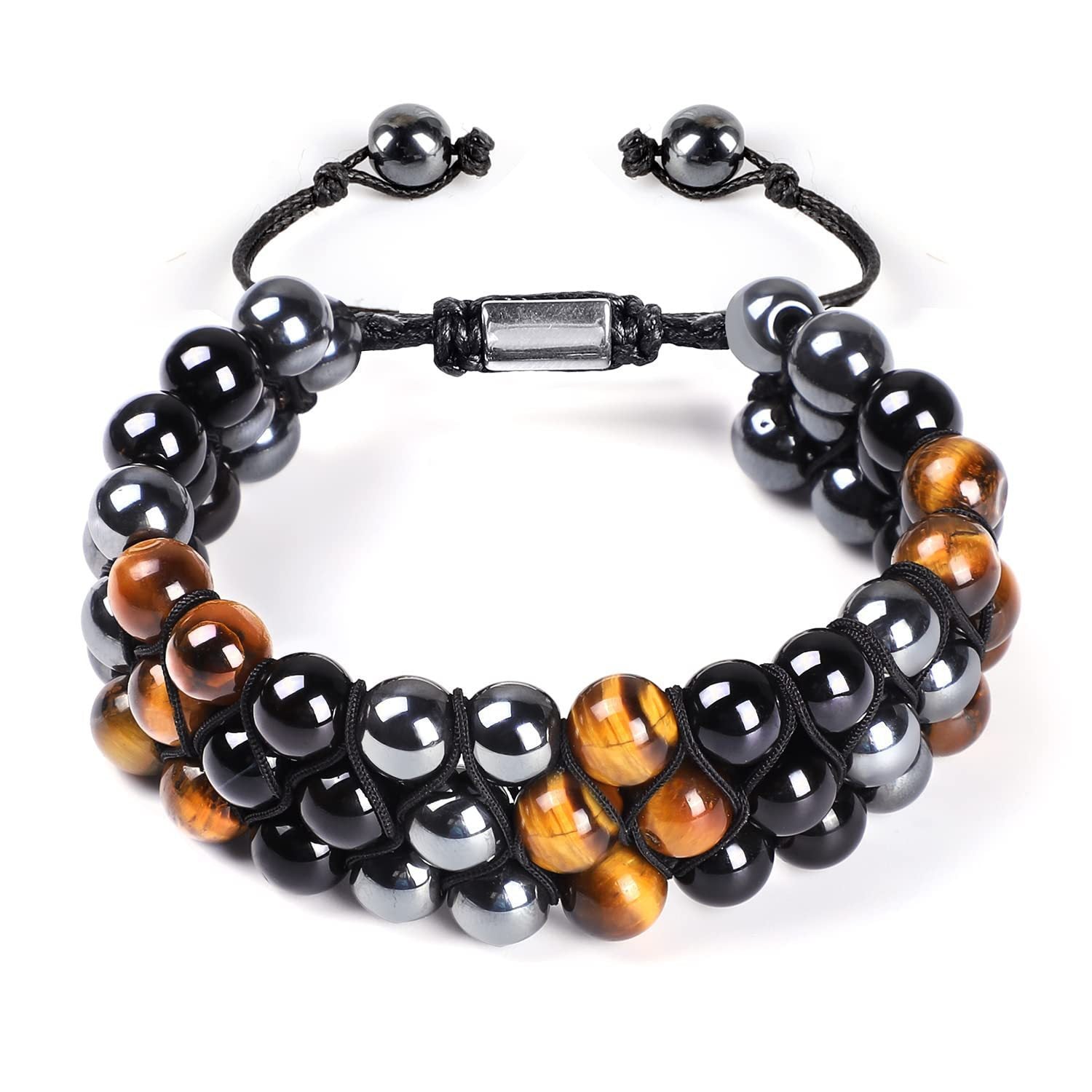 Wholesale Natural Tiger Eye &  Hematite Double Row Bracelet,  Handmade Unisex Everyday Gift Jewelry