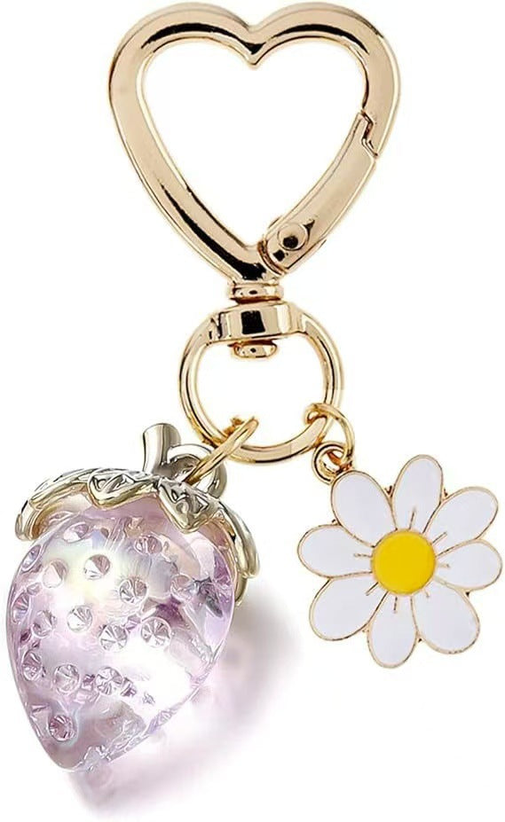 Wholesale Cute Strawberry Pearl Bow Bag Charm Keychain Plastic Resin Pendant Boutique Resale Car Key Accessory
