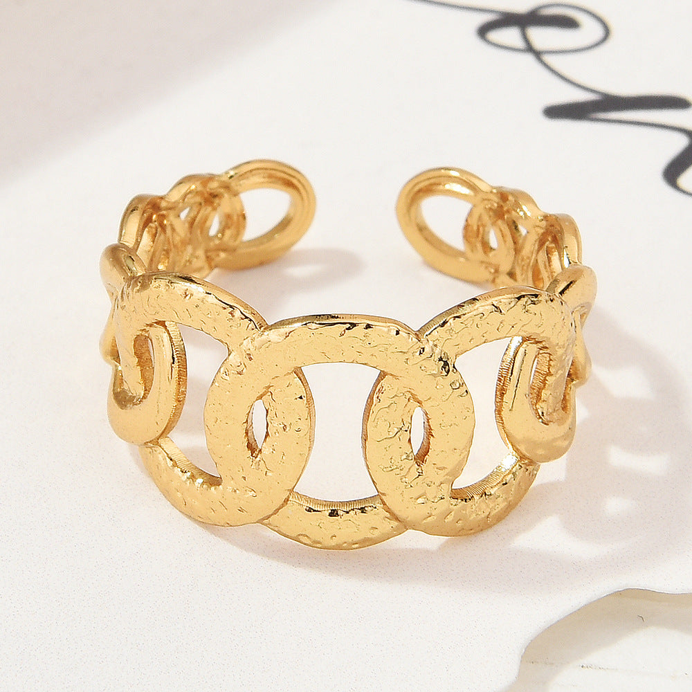 Wholesale Gold Plated Titanium Steel Geometric Eye Adjustable Ring Boutique Resale