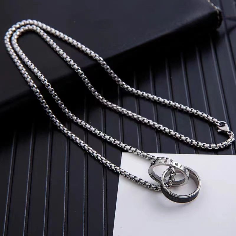 Wholesale Trendy Double Ring Pendant Necklace In Titanium Steel Hip Hop Street Style Unisex Jewelry Accessory For Everyday Wear