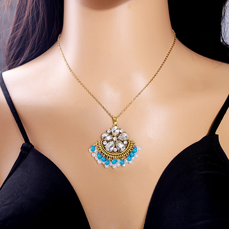 Wholesale  Exaggerated Crystal Jewelry suit Vintage Bohemian Style Ring Earrings Necklace Three-piece Set