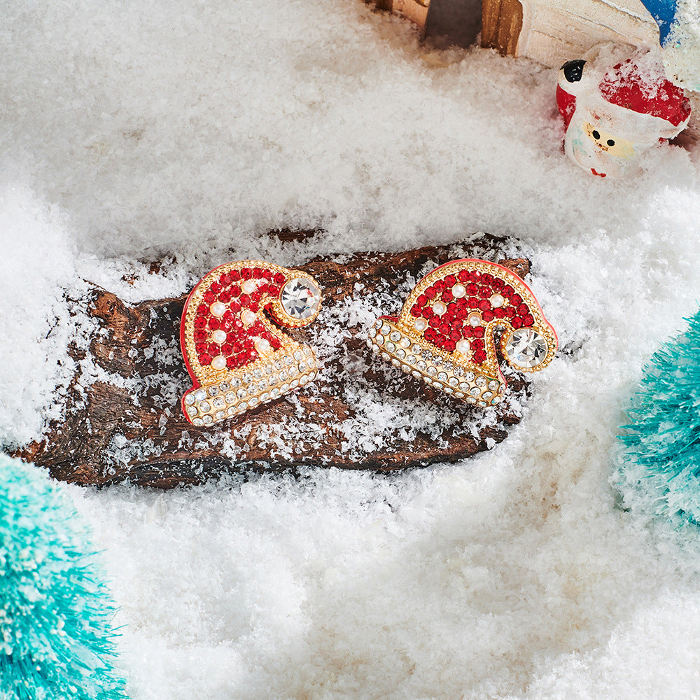 Wholesale Alloy Oil Dripping Diamond Jewelry Christmas Earrings