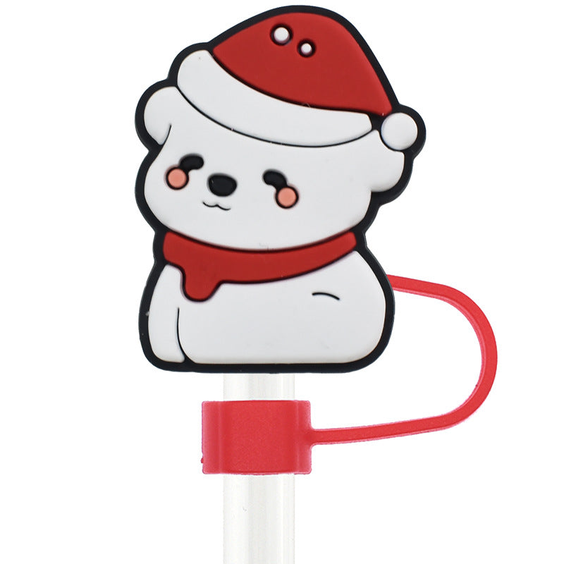 Wholesale Random 100pcs Christmas Cartoon Puppy 10mm PVC Soft Straw Tube Cap ACC-SCR-RYY094