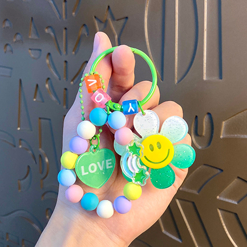 Wholesale Colorful Smiley Face Sunflower Beaded Chain Acrylic Keychain Creative Keychain ACC-KC-BenXin001
