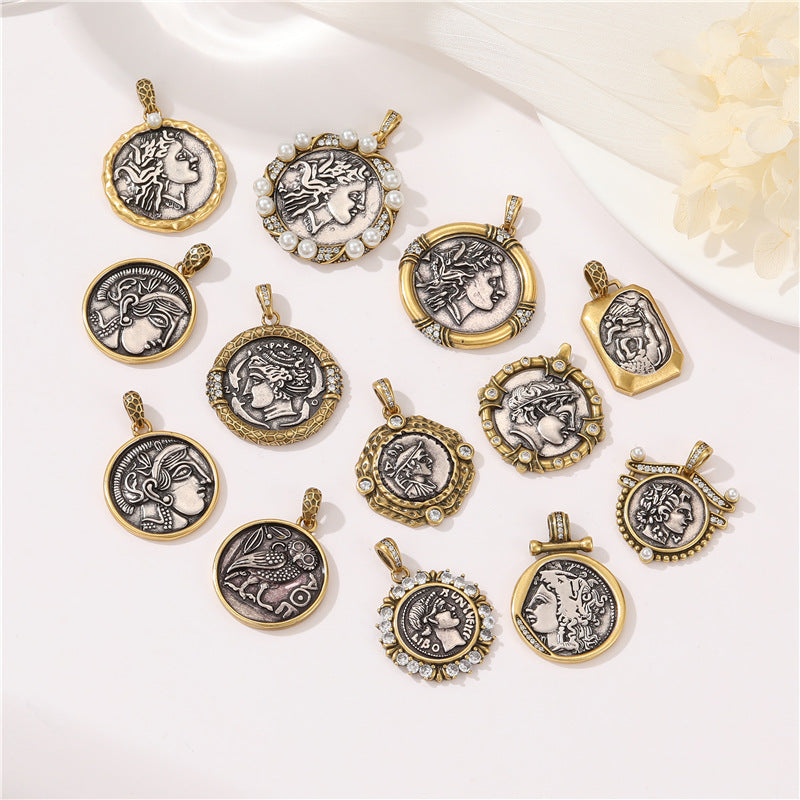 Wholesale Copper Greek Roman Retro Figure Pendant Necklace Fashion Accessory for Boutique Resale