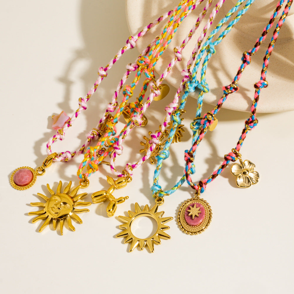 Wholesale Stainless steel Handmade Colorful Rope Necklace