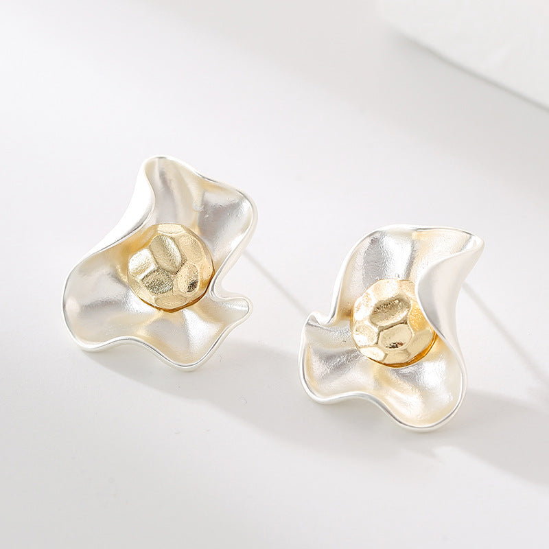 Wholesale  real gold plating silver earrings pleated flower earrings