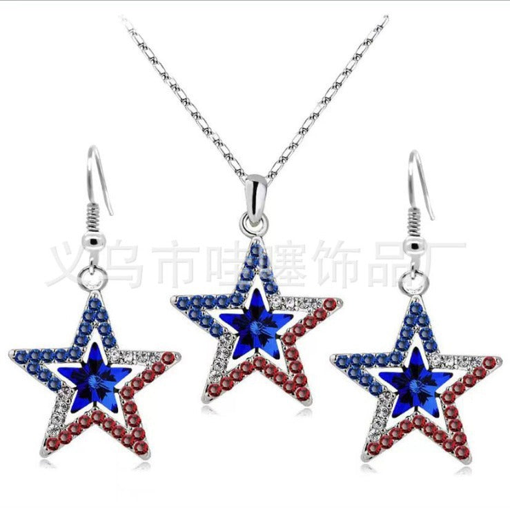 Wholesale American Independence Day Collection American Flag Earrings Red White and Blue Pendant Earrings Bracelet ACC-ES-WaSai001