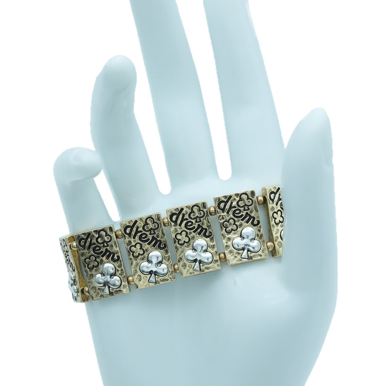 Wholesale Retro Square Heart-Shaped Clover Pattern Bracelet Elastic Beaded Zinc Alloy Fashion Accessory