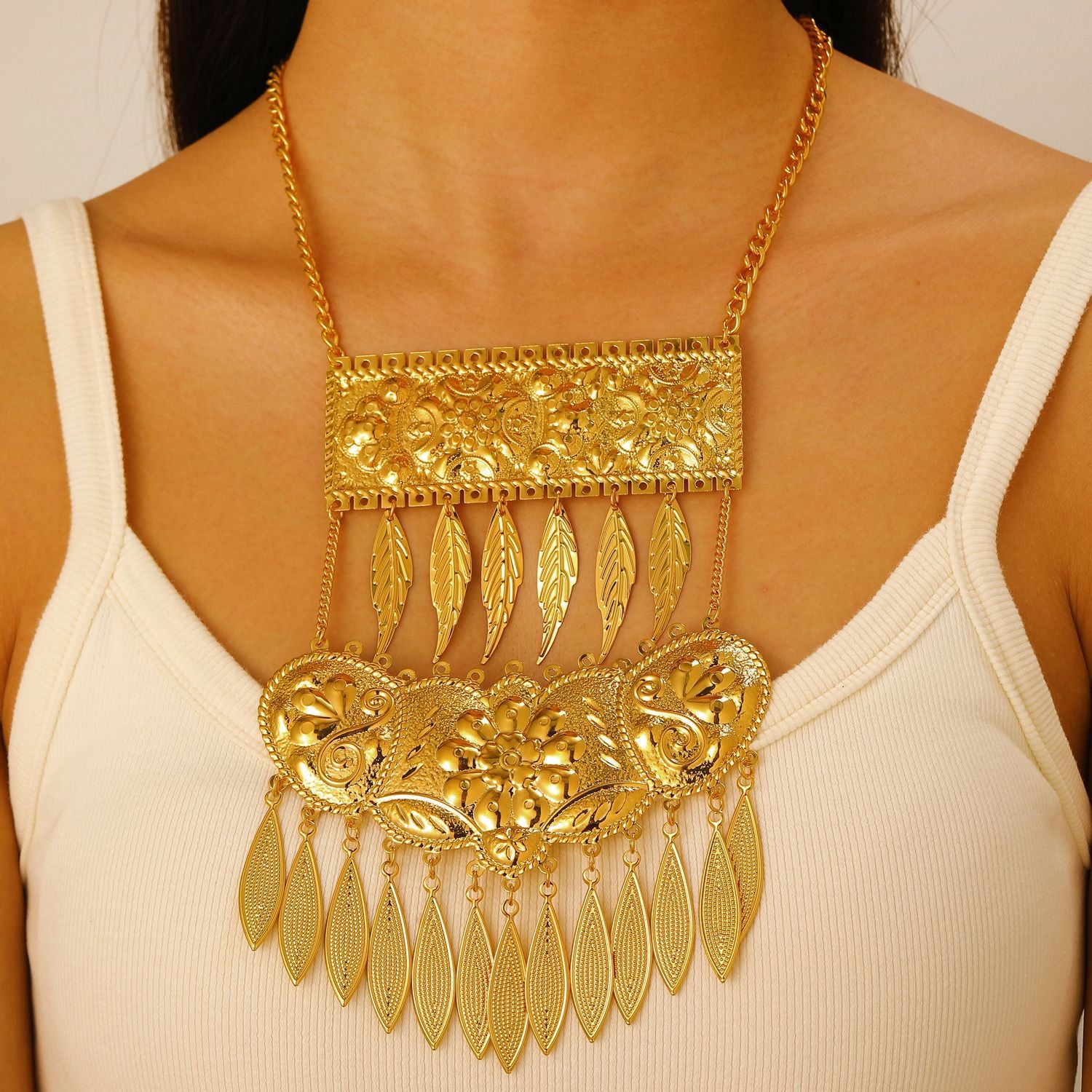 Wholesale Retro Middle Eastern Ethnic Style Layered Necklace And Bracelet Set Gold Tone Alloy Jewelry Accessory For Boutique Resale