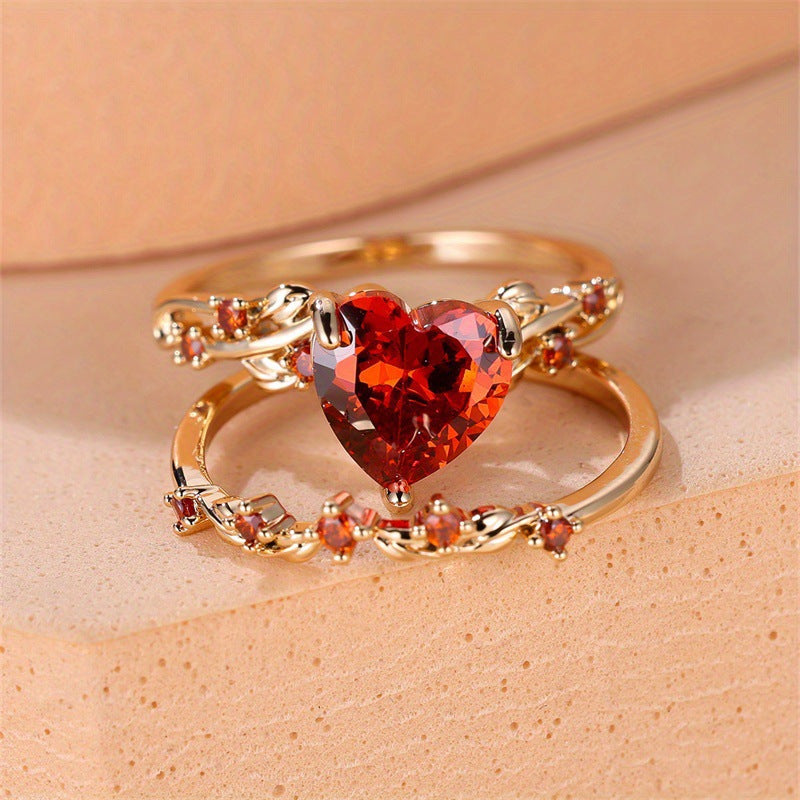 Wholesale Cute Heart Shaped Black Zircon Alloy Ring Set Unisex Trendy Fashion Jewelry Accessory Gift