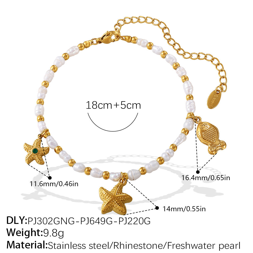 Wholesale  Fashion Creative Ocean Theme Freshwater Pearl DIY Dolphin Pendant Bracelet Plated with 18K Gold Niche Jewelry for Women