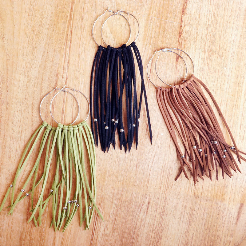 Wholesale 3 pairs/ pack Hand-woven tassel leather Bohemian earrings
