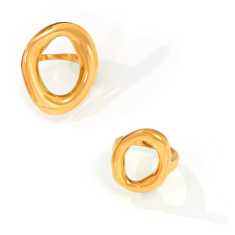 Wholesale Cold Wind Style Geometric Hollow Irregular Ring - Titanium Steel Gold-Plated Fashion Accessory