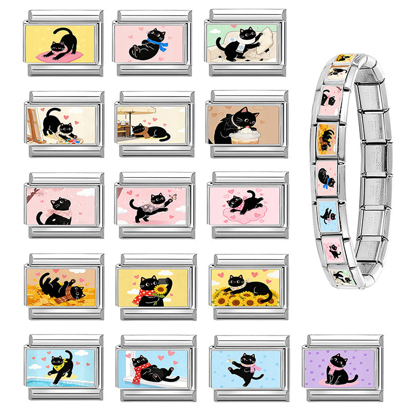 Wholesale Cat Theme DIY Modular Bracelet Stainless Steel Fashion Jewelry Accessory Gift