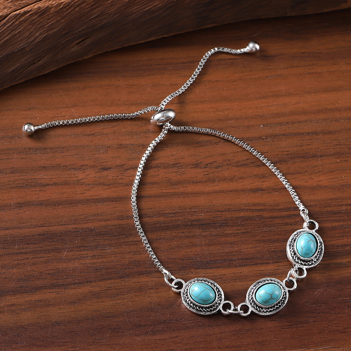 Wholesale Zinc Alloy Electroplated Adjustable Bracelet with Oval Turquoise Inlay Retro Style Jewelry Accessory for Women
