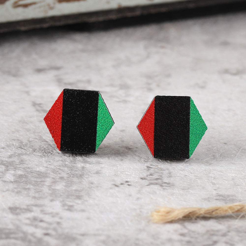 Wholesale Black, red, yellow, green and African flag colored wooden earrings