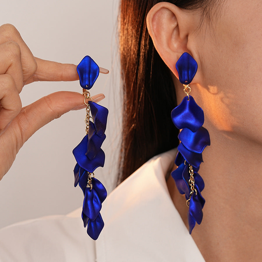 Wholesale  Acrylic Petal Long Tassel Ear Clip  Earrings