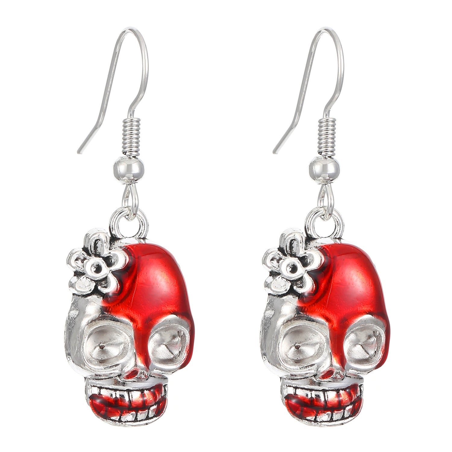 Wholesale Gothic Skull Heart Earrings - Ancient Silver Tone Jewelry Accessory for Party Boutique Resale