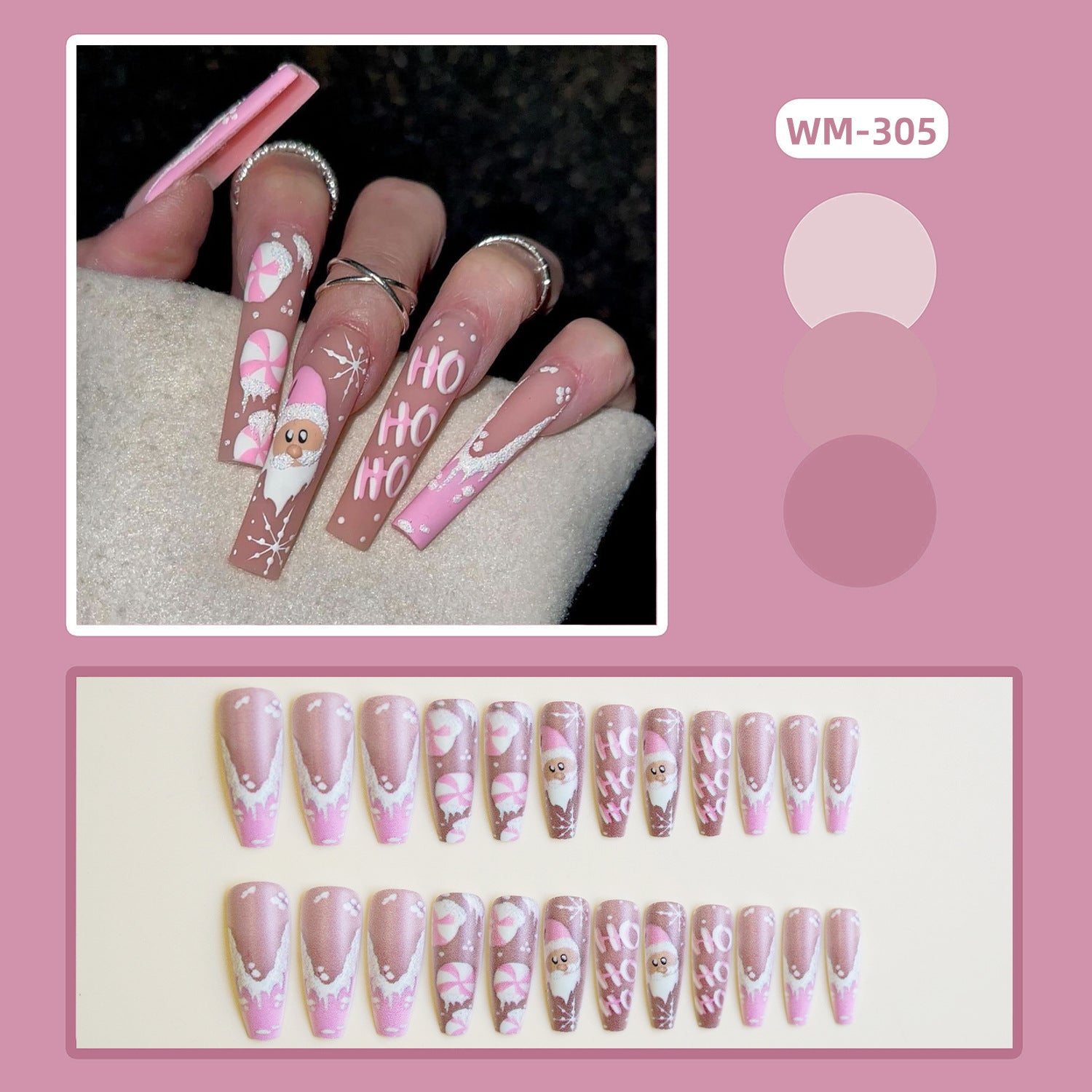 Wholesale 24 Pieces/ box Pink Christmas Nails Kits Nail Stickers