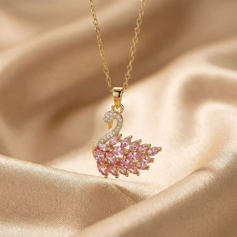 Wholesale Stylish Women S Crystal Swan Alloy Necklace Gold Tone Full Rhinestone Pendant Everyday Party Jewelry Accessory Gift