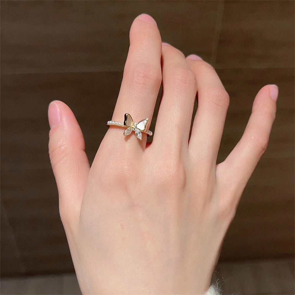 Wholesale Enamel Drip Butterfly Ring Mother-of-pearl Diamond Open Ring ACC-RS-Yues001