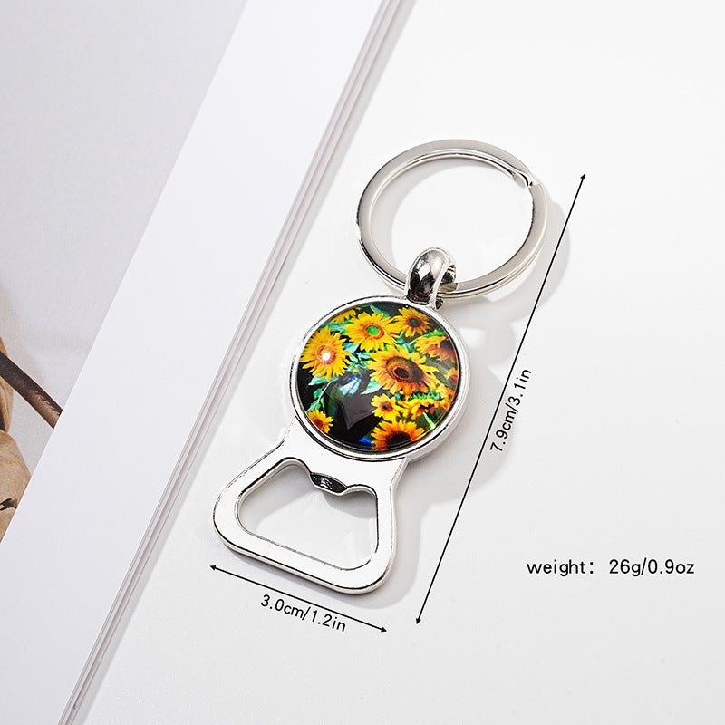 Wholesale Exquisite Sunflower Time Gem Key Ring Pendant Creative Bottle Opener Metal Car Key Ring Pendant ACC-KC-HuiWen005