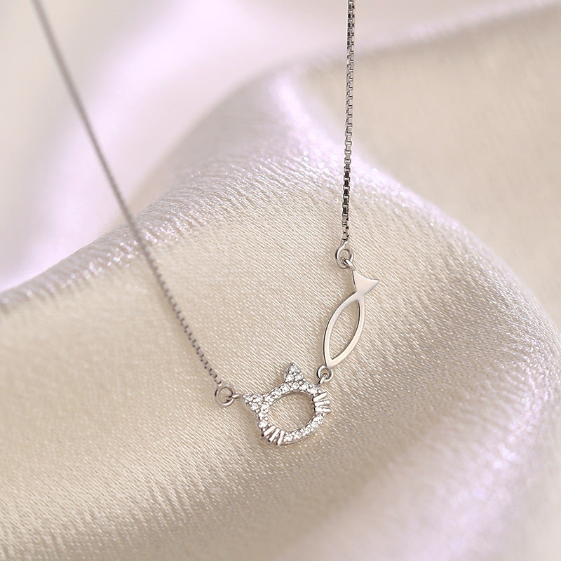Wholesale Cat and Fish 925 Sterling Silver Necklace